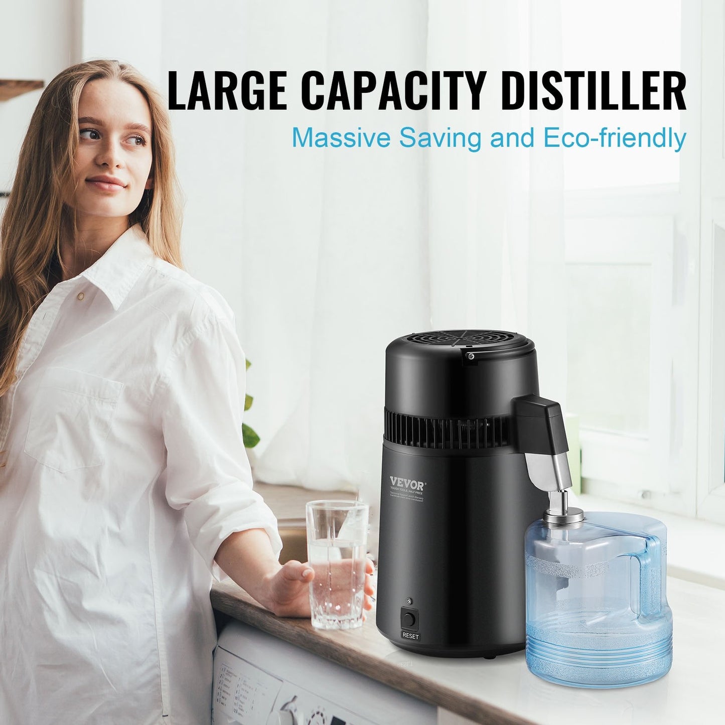 Countertop 4L Water Distiller, Stainless Steel, 750W, Home Use, Black