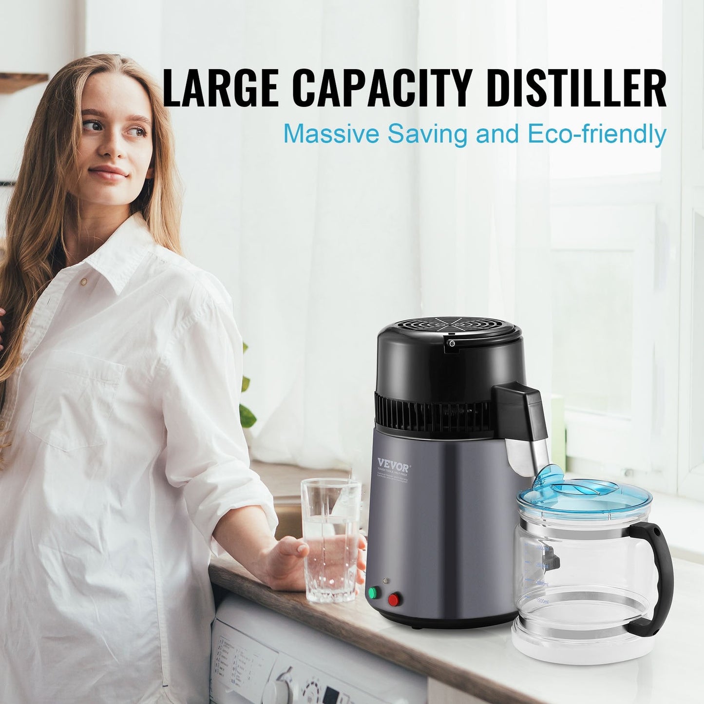Stainless Steel 4L Water Distiller, Home Countertop Purifier, 750W, Gray