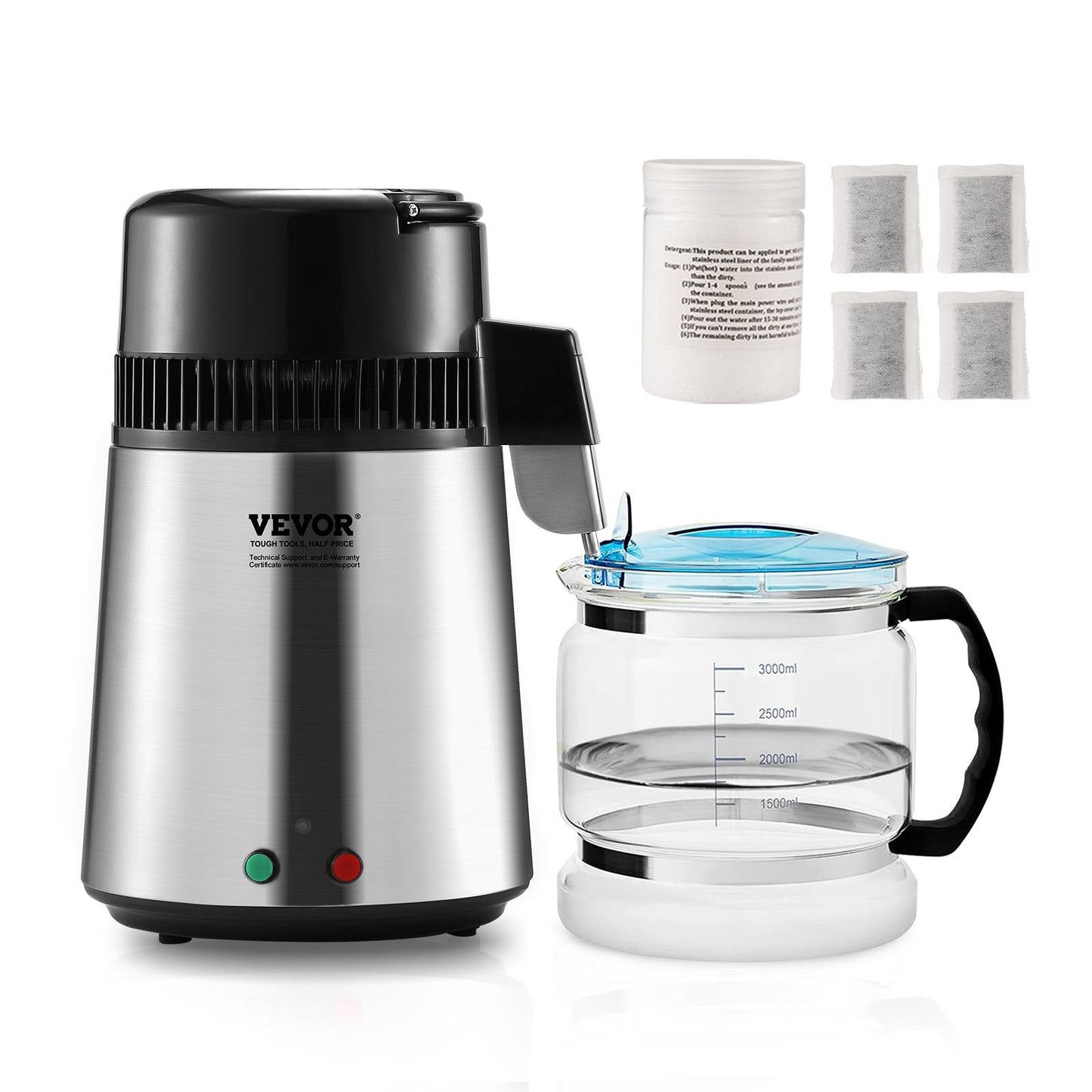 Home Countertop Water Distiller, 4L Pure Water Purifier, Stainless Steel, 750W
