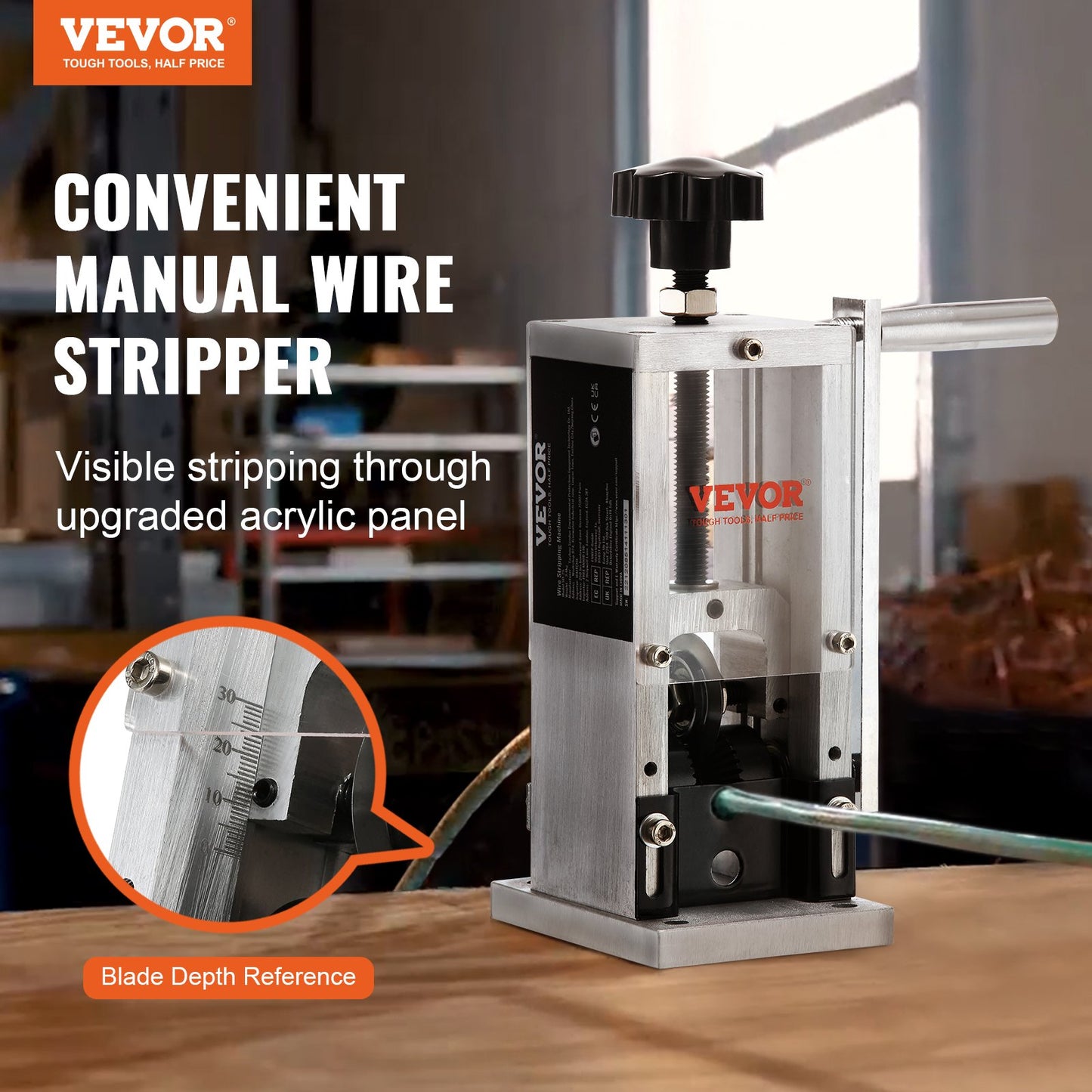 VEVOR Manual Wire Stripping Machine, 0.06''-0.98'' Copper Stripper with Hand Crank