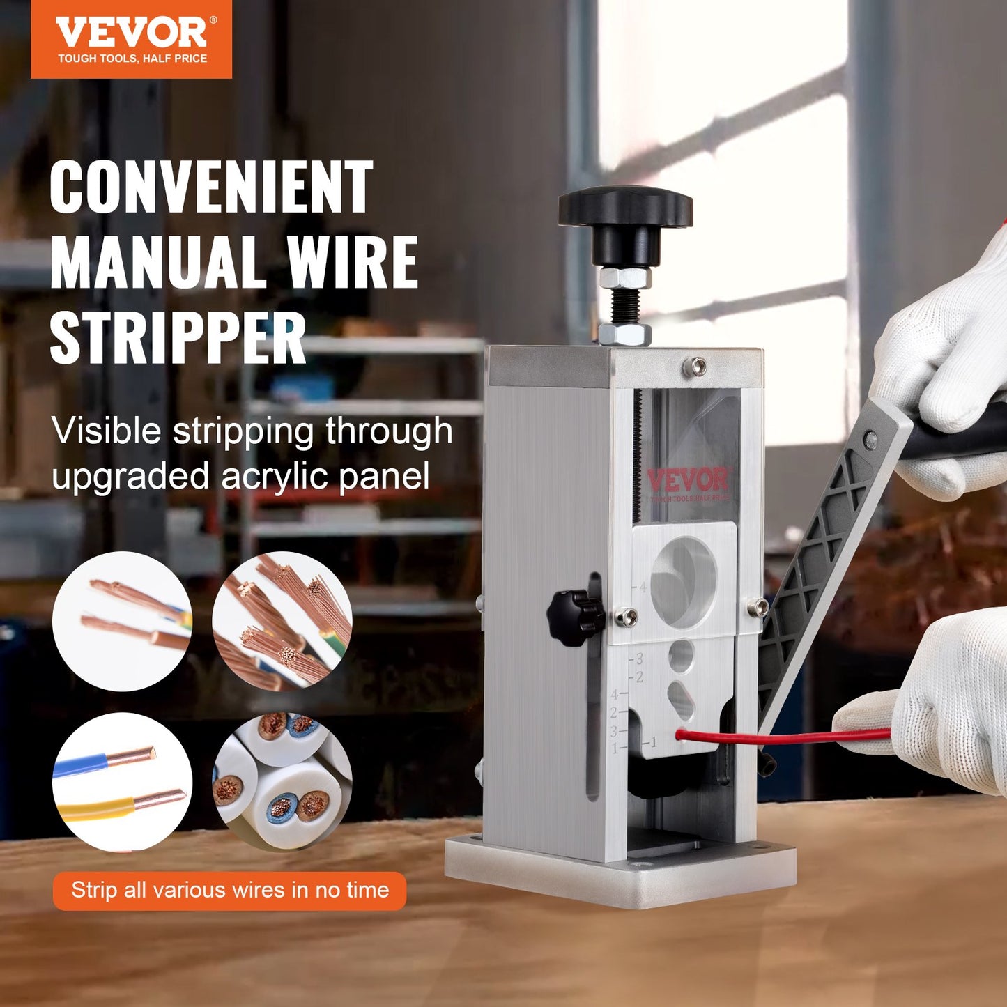 VEVOR Manual Wire Stripping Machine, 0.06''-1.5'' Copper Stripper with Hand Crank