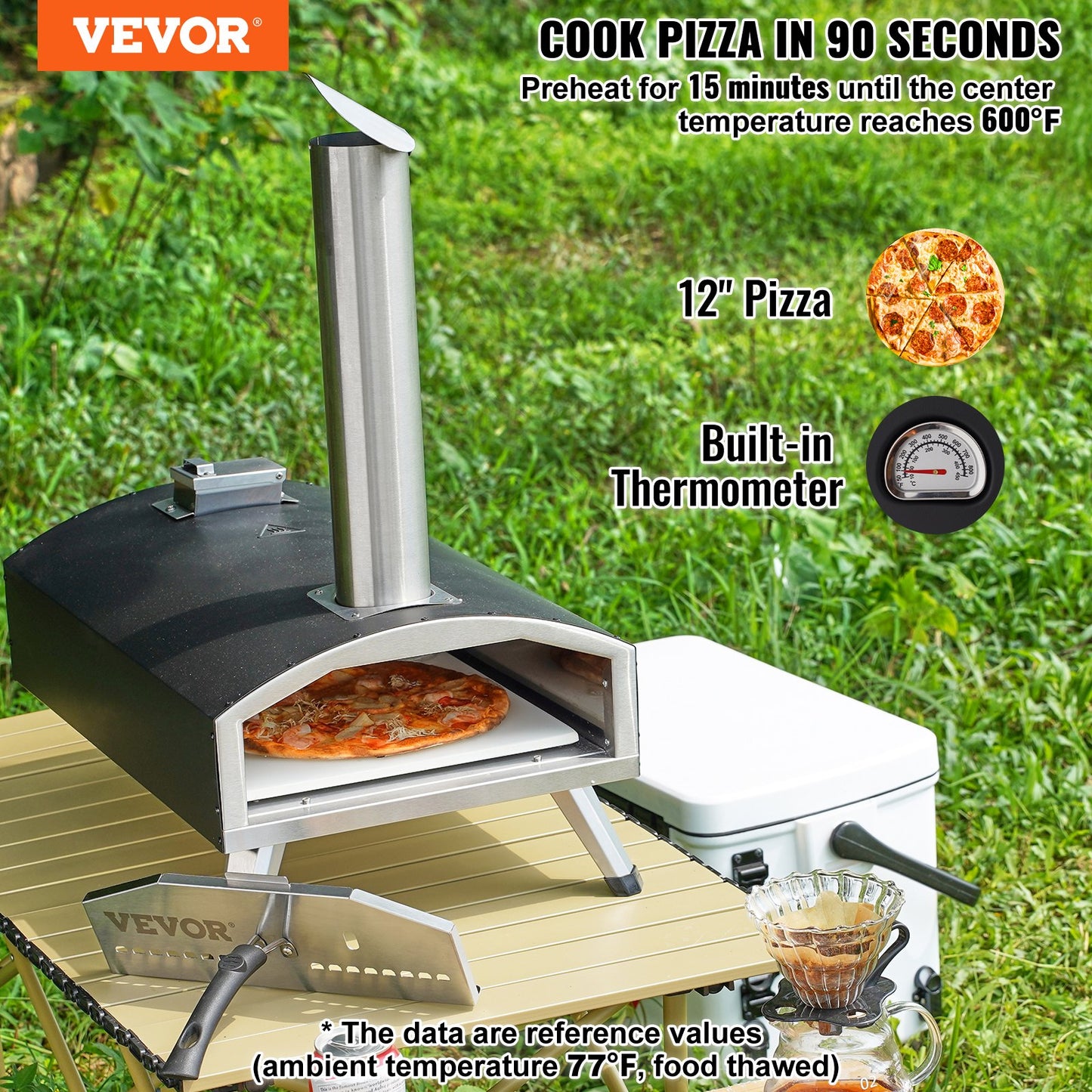 VEVOR Outdoor Pizza Oven, 12" Wood Fired Pizza Ovens, Pellet Pizza Stove with Thermometer,