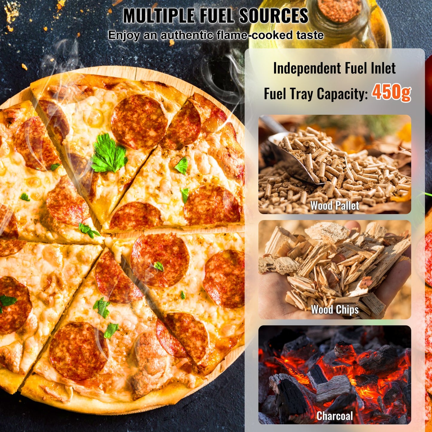 VEVOR Outdoor Pizza Oven, 12" Wood Fired Pizza Ovens, Pellet Pizza Stove with Thermometer,