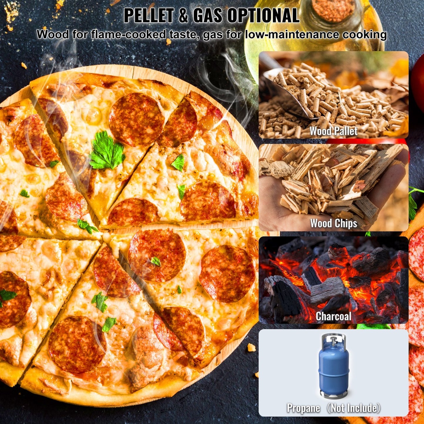 Portable 0.3m Dual Fuel Pizza Oven for Outdoor Use - Pellet & Gas Powered