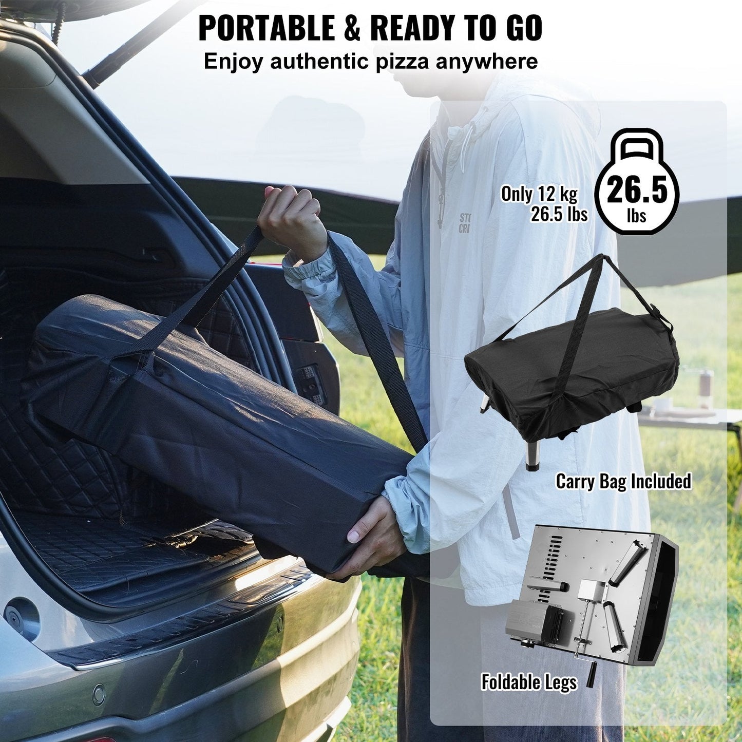 Portable Gas Outdoor Pizza Oven with Rotating Stone - Black, 0.33m Capacity