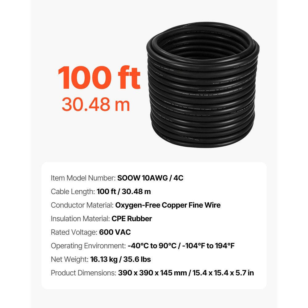 VEVOR 30.48 m 10AWG Premium Electrical Power Cable Extension Cord Copper Wire