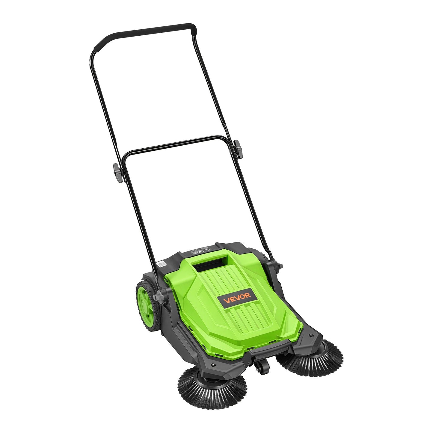 Walk-Behind Hand Push Floor Sweeper, Manual Floor Sweeper Non-Electric with 650mm Sweeping Width, 18.9L Waste Container & Adjustable Folding Handle for Yards Walkways Patios Garages - Green