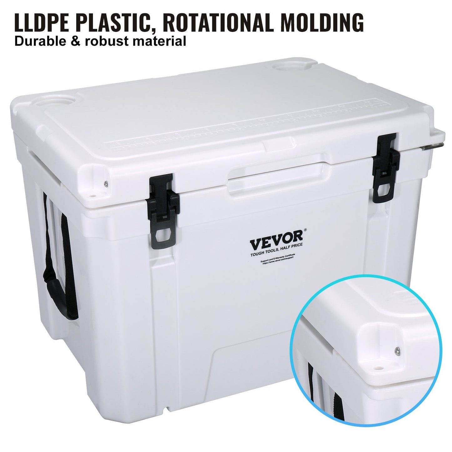 Insulated 65 qt Portable Cooler, 13 kg, 0.64 m, Holds 65 Cans, 6-Day Ice Retention