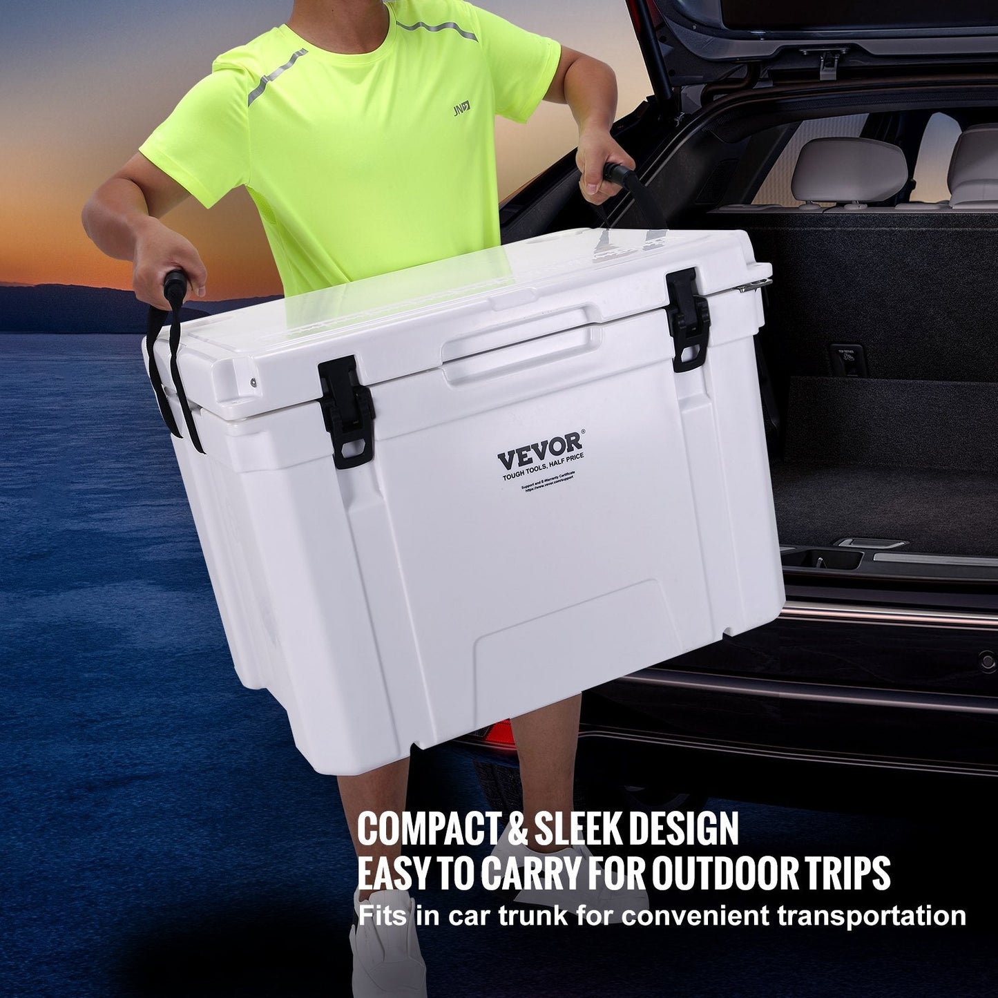 Insulated 65 qt Portable Cooler, 13 kg, 0.64 m, Holds 65 Cans, 6-Day Ice Retention