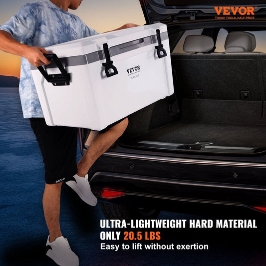 Lightweight portable cooler weighs 20.5 pounds for convenient camping, picnic, and fishing trips