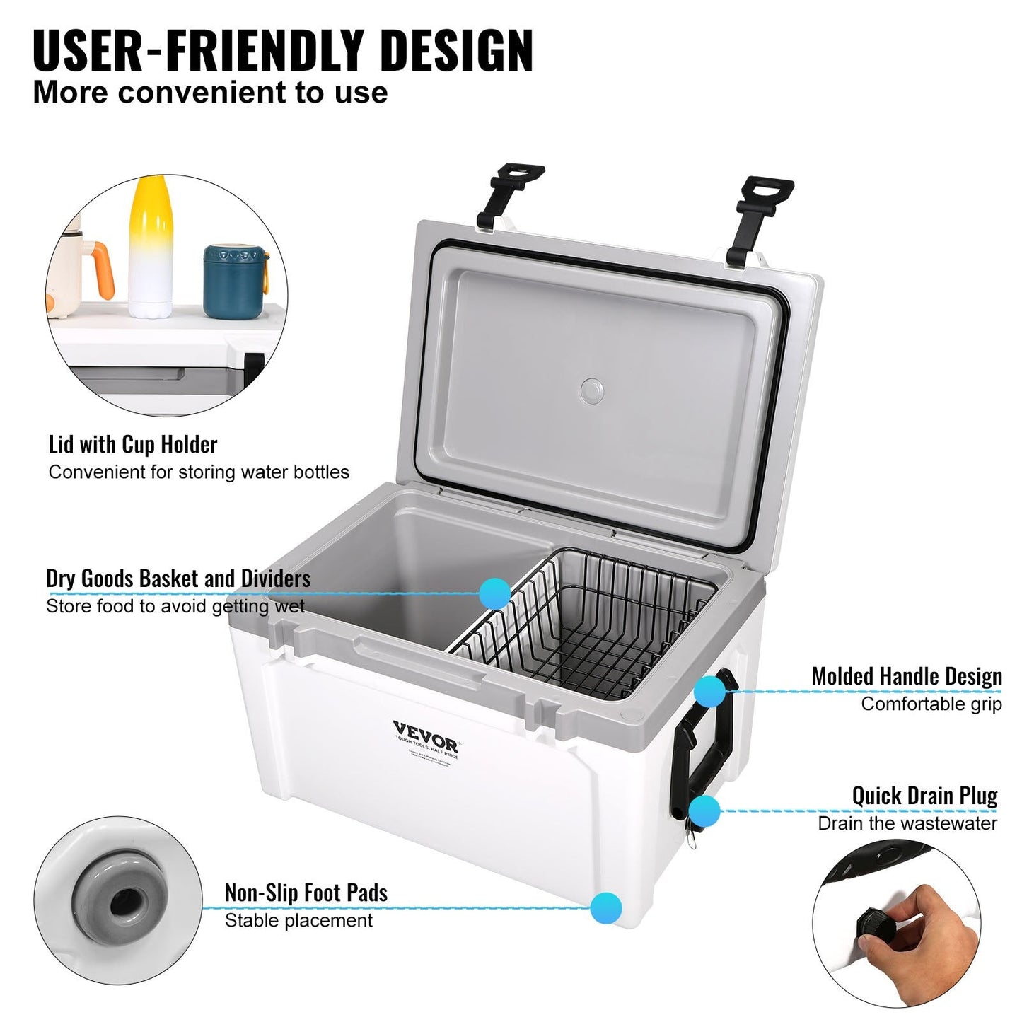 Insulated Portable Cooler, 49L, Holds 50 Cans, Keeps Ice for 6 Days, 9.3 kg