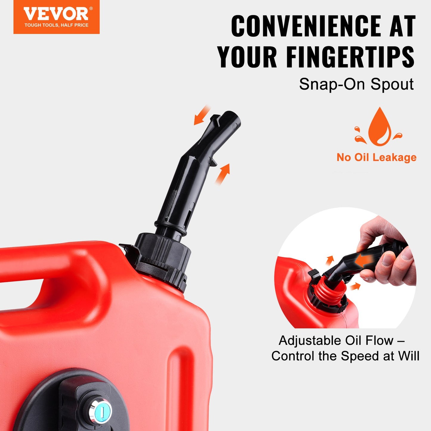 VEVOR Gas Can, 2.64 Gallon/10L, Fuel Tank with Spout and Lockable Bracket, Storage