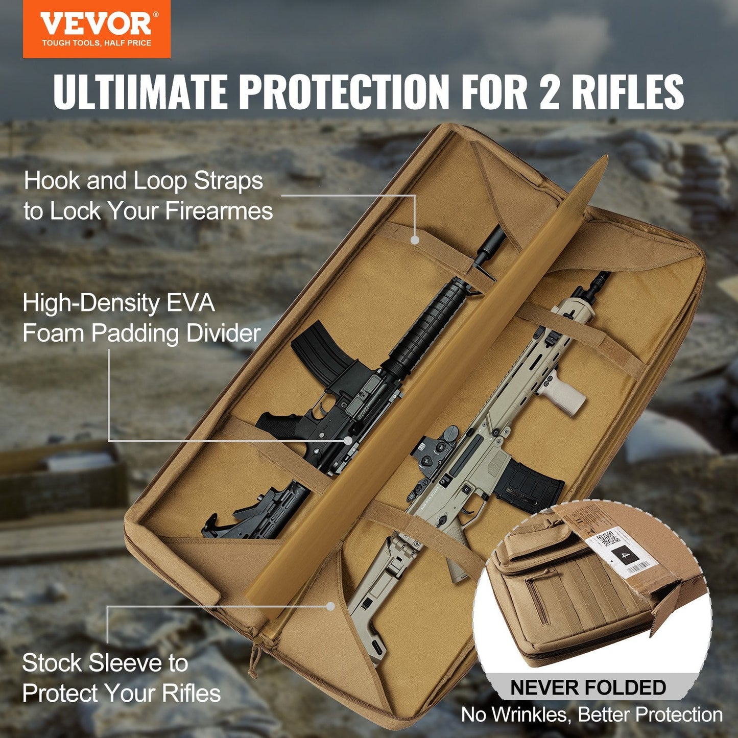 Tactical Double Gun Bag for 2 Rifles & 2 Pistols, 0.91m, Waterproof, Brown