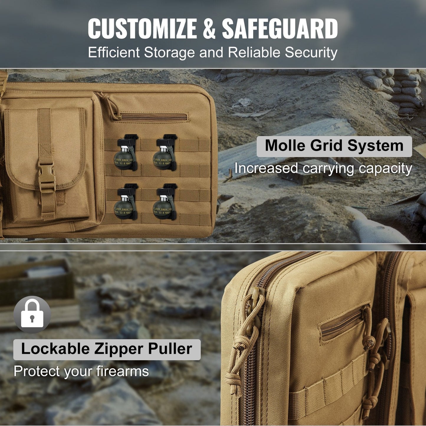 Tactical Double Gun Bag for 2 Rifles & 2 Pistols, 0.91m, Waterproof, Brown