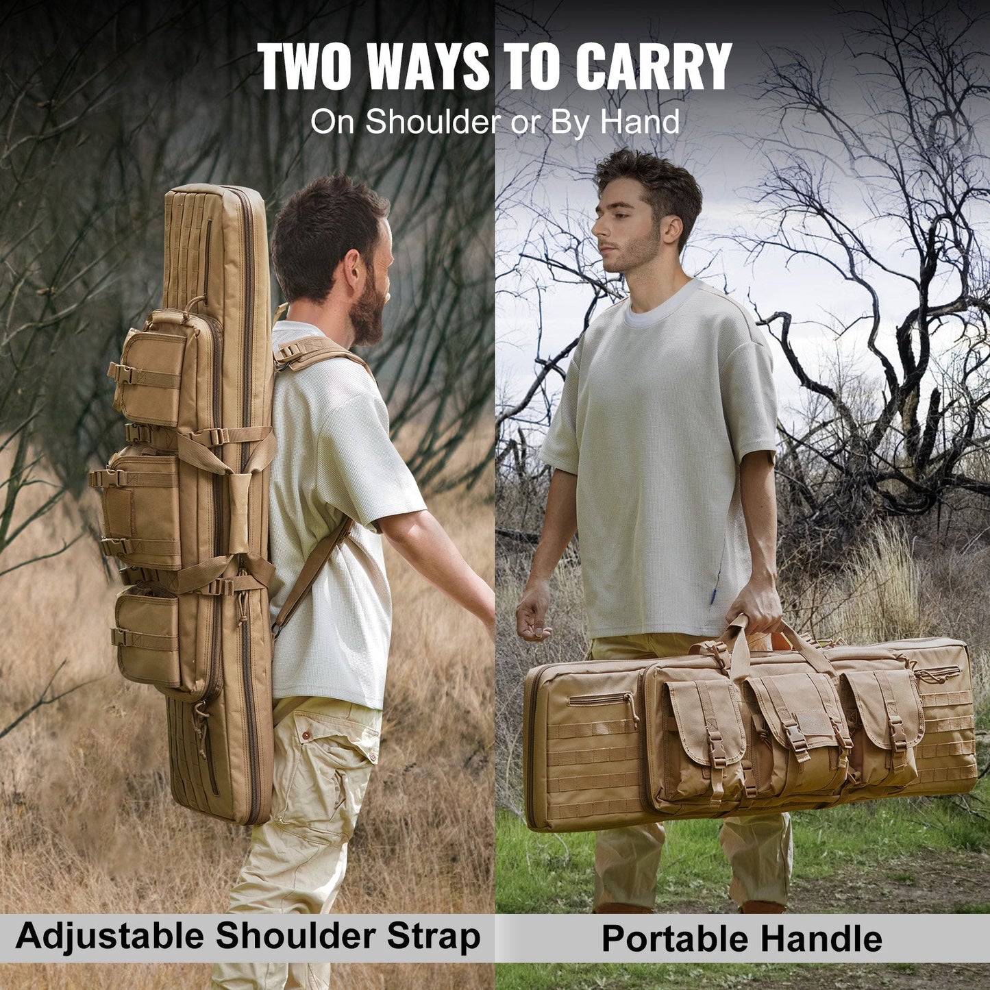 Tactical Double Gun Bag for 2 Rifles & 2 Pistols, 0.91m, Waterproof, Brown