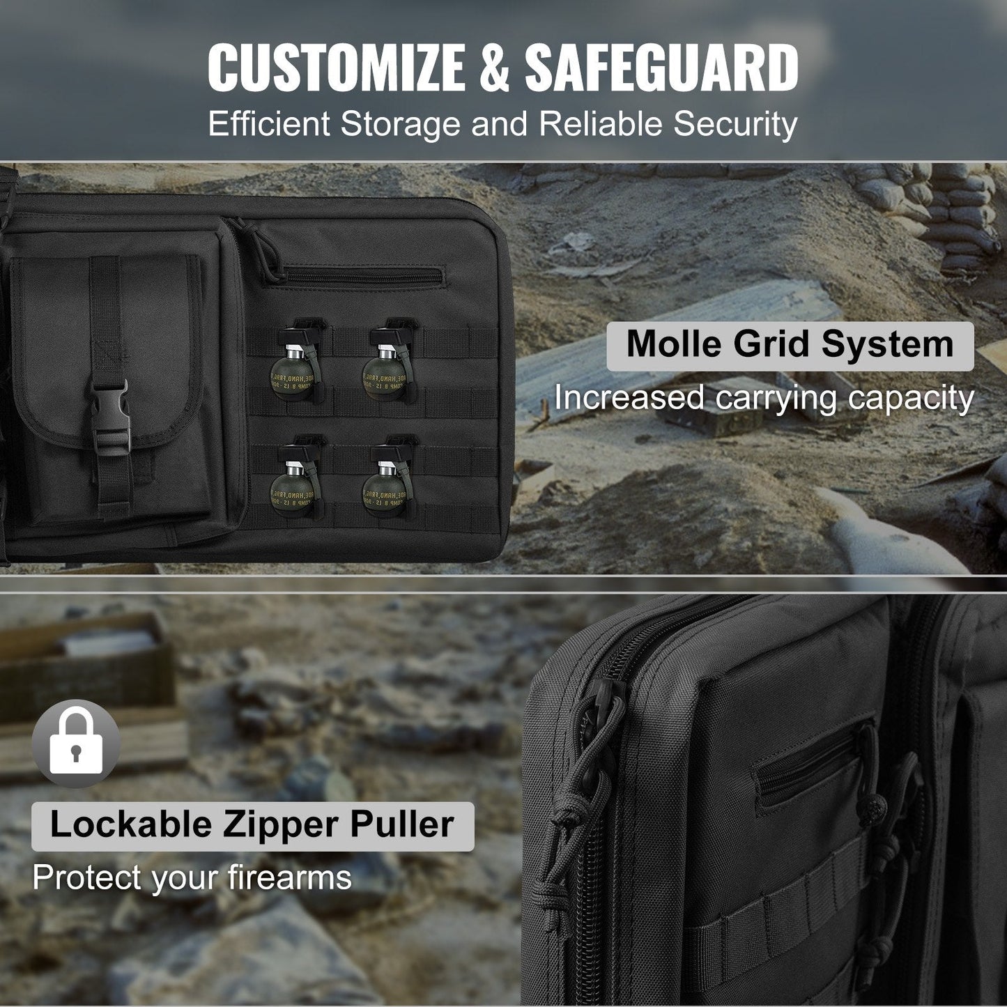 Tactical Double Gun Bag for 2 Rifles & 2 Pistols, 1.07m, Waterproof, Black