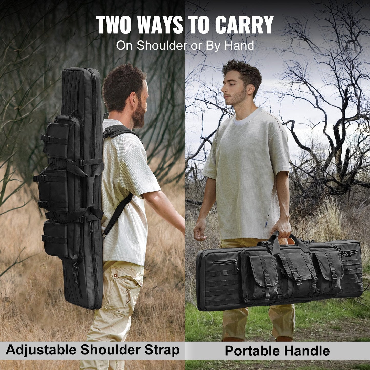 Tactical Double Gun Bag for 2 Rifles & 2 Pistols, 1.07m, Waterproof, Black