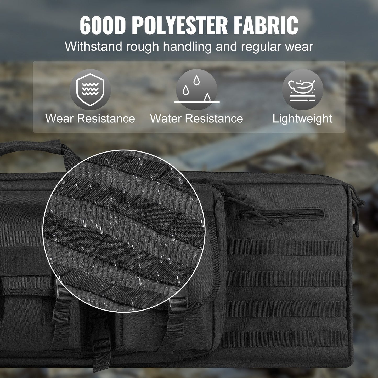 Tactical Double Gun Bag for 2 Rifles & 2 Pistols, 1.07m, Waterproof, Black