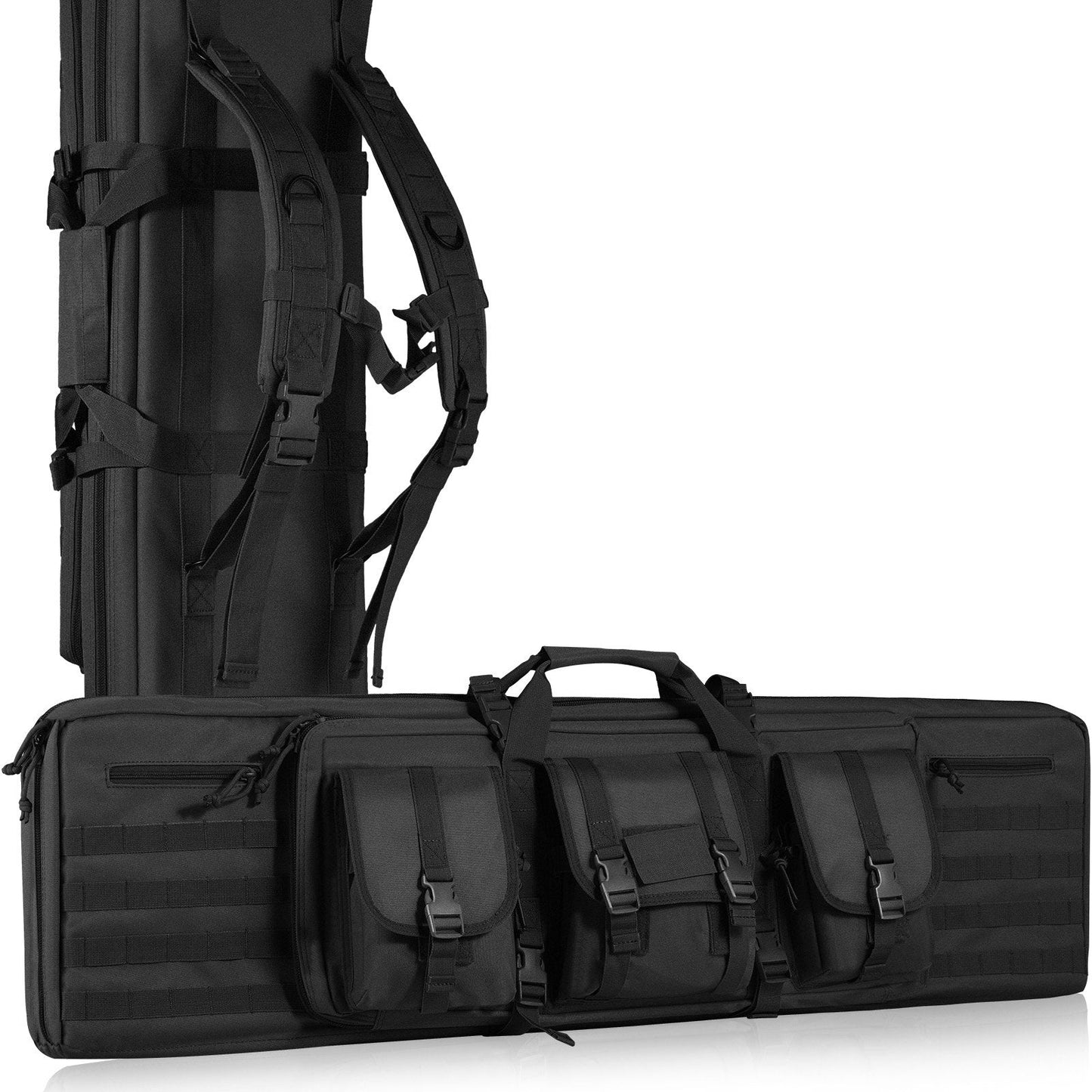 Tactical Double Gun Bag for 2 Rifles & 2 Pistols, 1.07m, Waterproof, Black