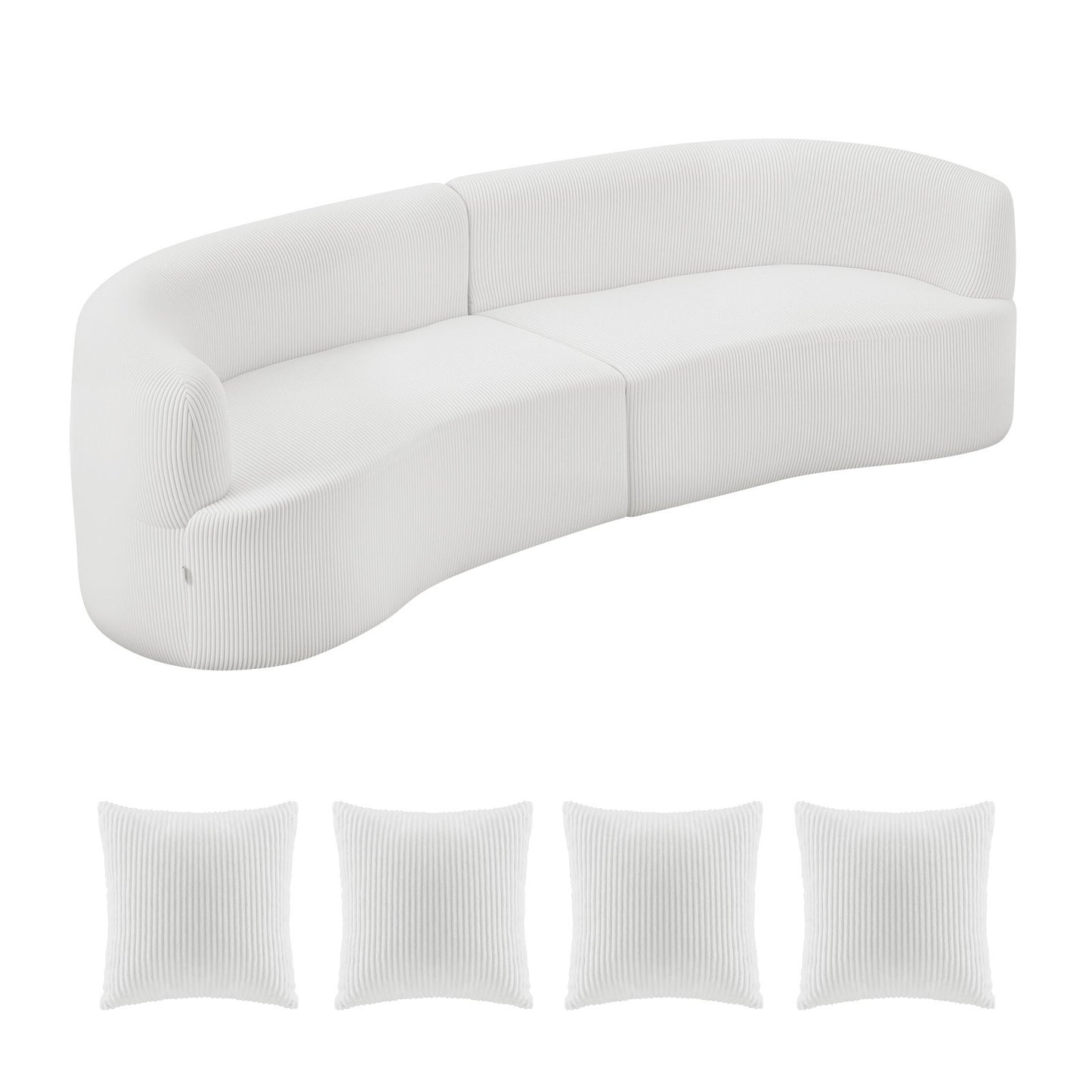2840 mm Curved Modular Sofa, Modern Luxury Sectional Couch with 4 Pillows, Oversized Cloud Plush Corduroy Sofa Couch with Wide Deep Seat, for Living Room, Bedroom, Apartment, Office, White