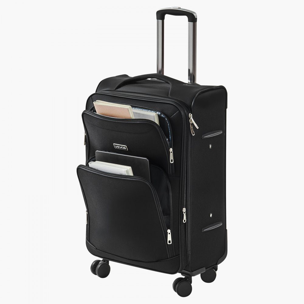 VEVOR 61cm Softside Expandable Luggage with Spinner Wheel Checked Suitcase Black
