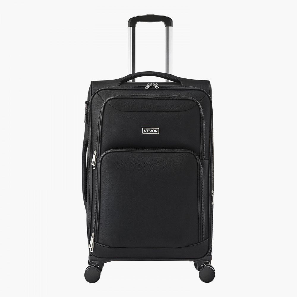 VEVOR 61cm Softside Expandable Luggage with Spinner Wheel Checked Suitcase Black