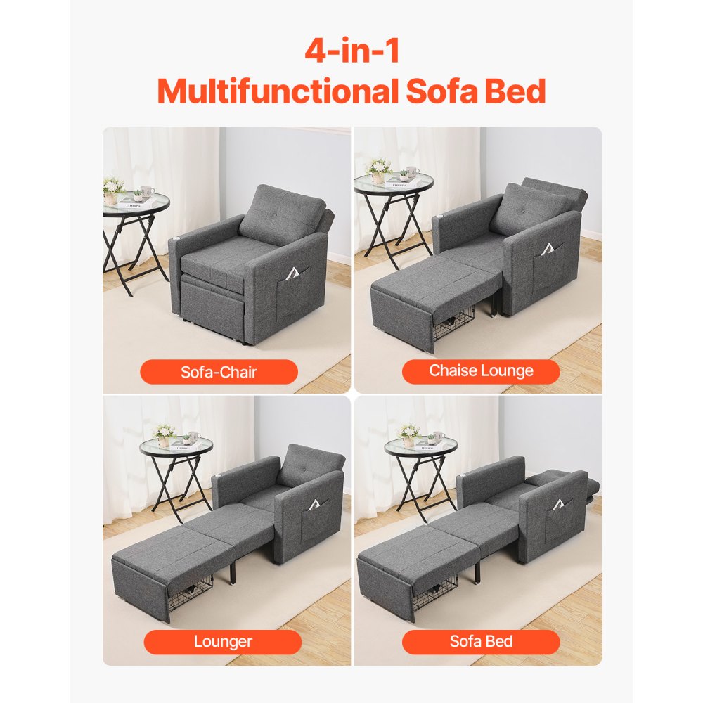 VEVOR Sleeper Sofa Bed with Side Pocket Pillow Desk Board 5 Adjustable Backrest