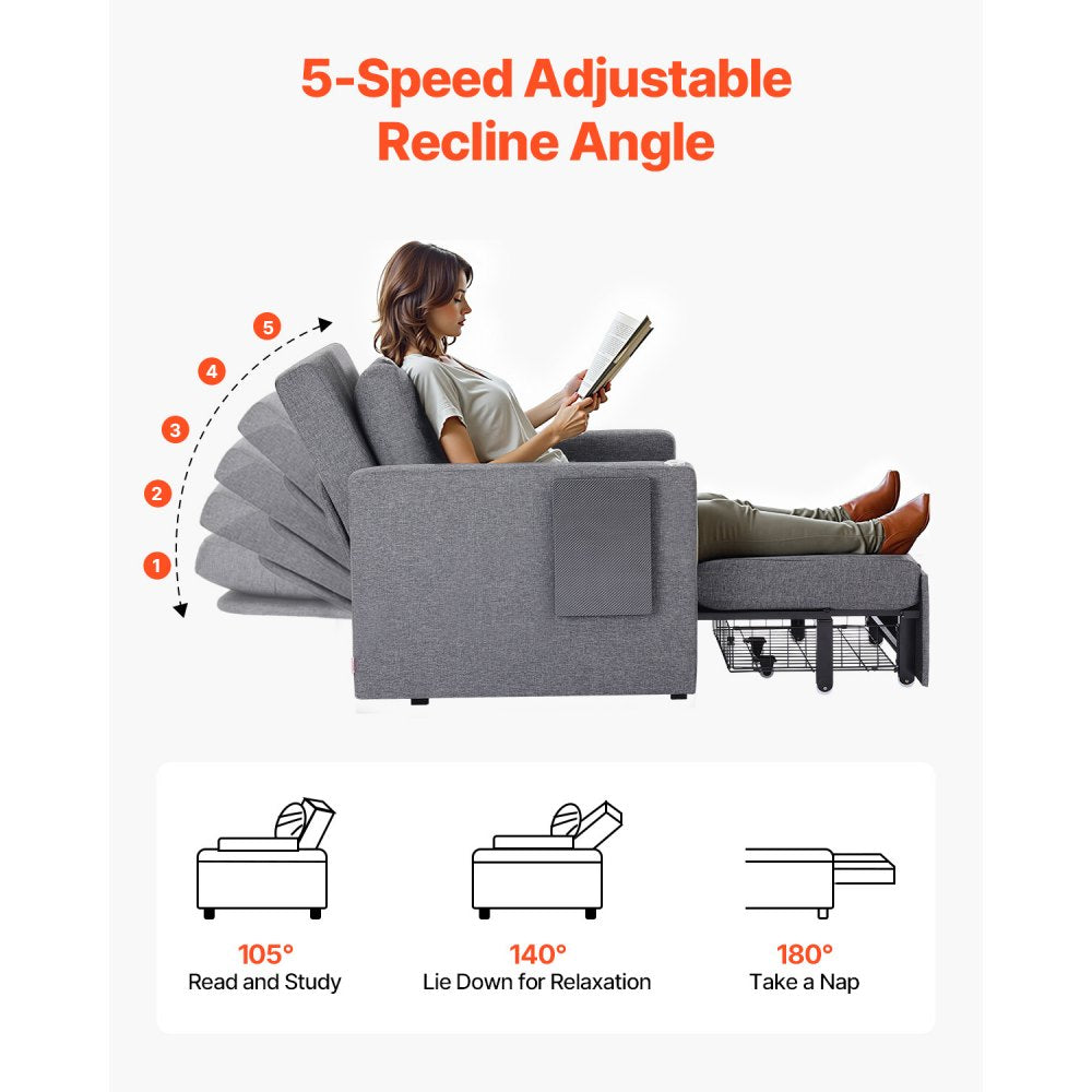 VEVOR Sleeper Sofa Bed with Side Pocket Pillow Desk Board 5 Adjustable Backrest