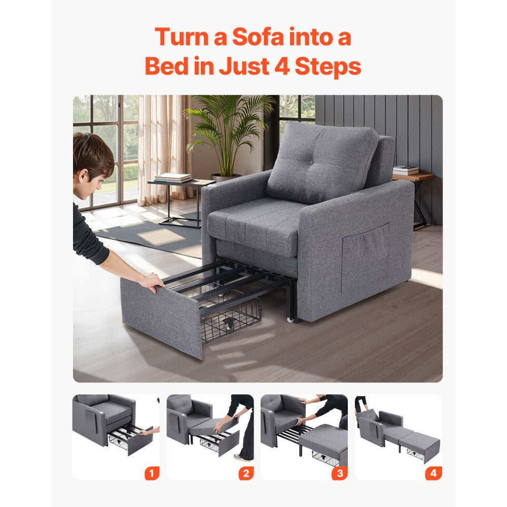 VEVOR Sleeper Sofa Bed with Side Pocket Pillow Desk Board 5 Adjustable Backrest