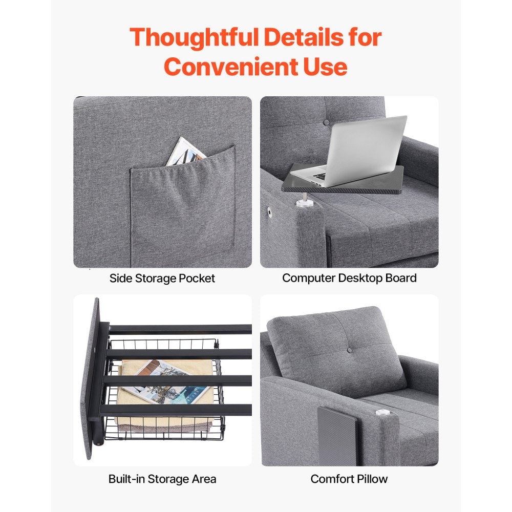 VEVOR Sleeper Sofa Bed with Side Pocket Pillow Desk Board 5 Adjustable Backrest