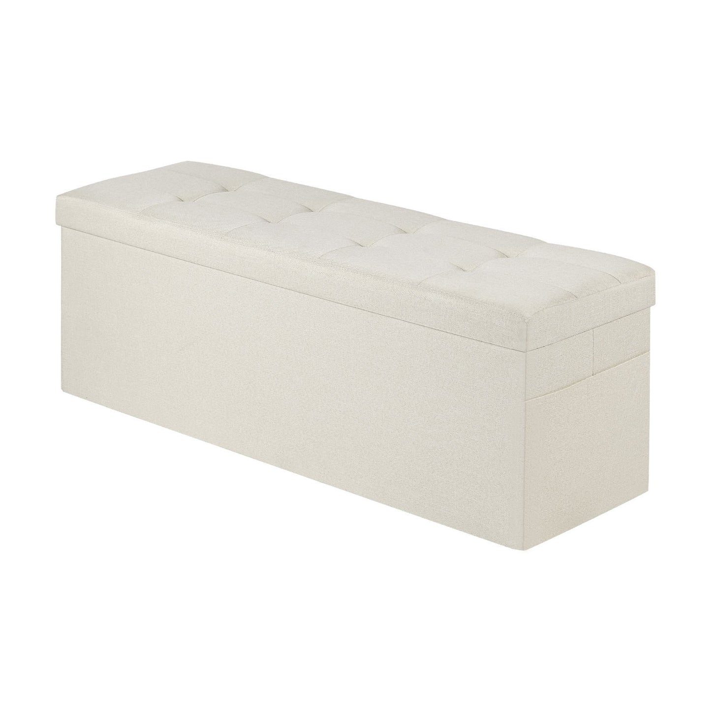 Foldable Storage Ottoman Bench, End of Bed Bench with Side Bags, Folding Upholstered Storage Chest Supports 660 lbs, Linen Bed Ottoman with Large Space for Living Room, Bedroom, Entryway, Beige