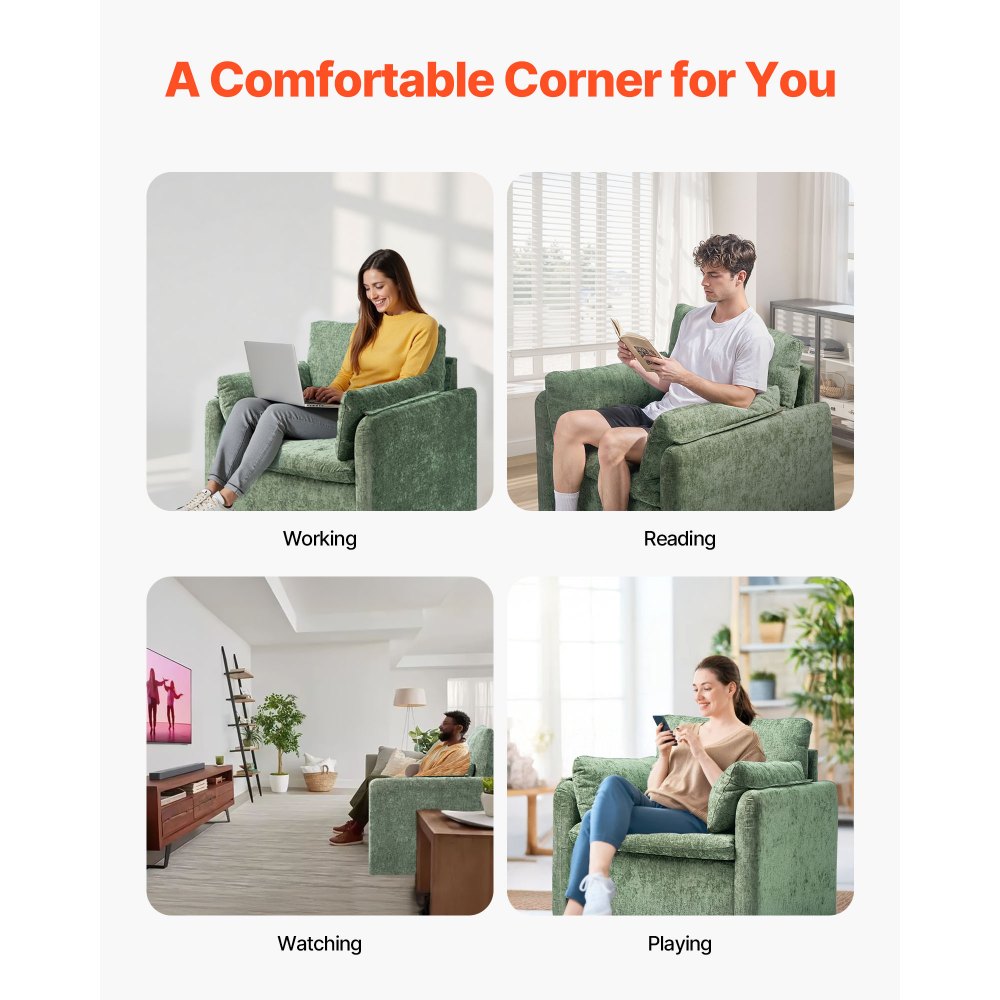 VEVOR Green Accent Chair with Armrests Single Fabric Armchair for Home Office