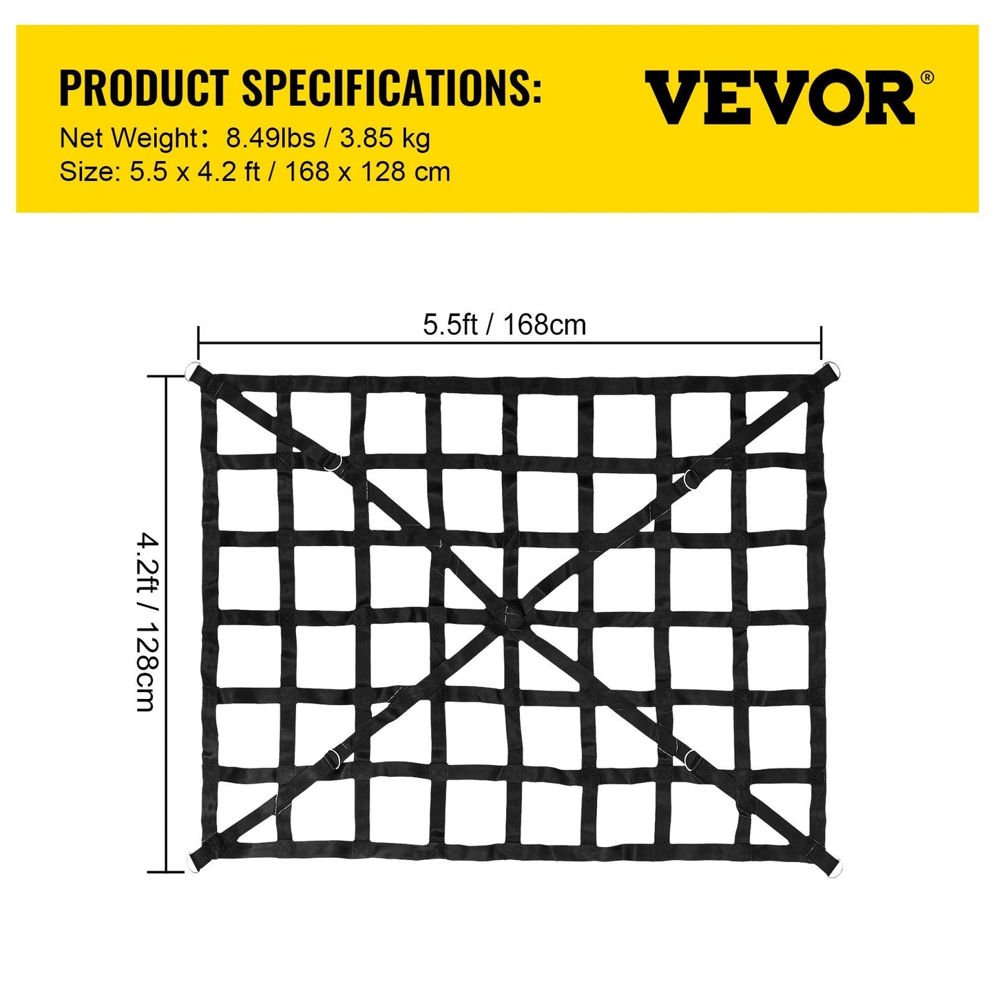 Heavy Duty Truck Bed Cargo Net 1.68m x 1.28m, 500kg Capacity with Cam Buckles