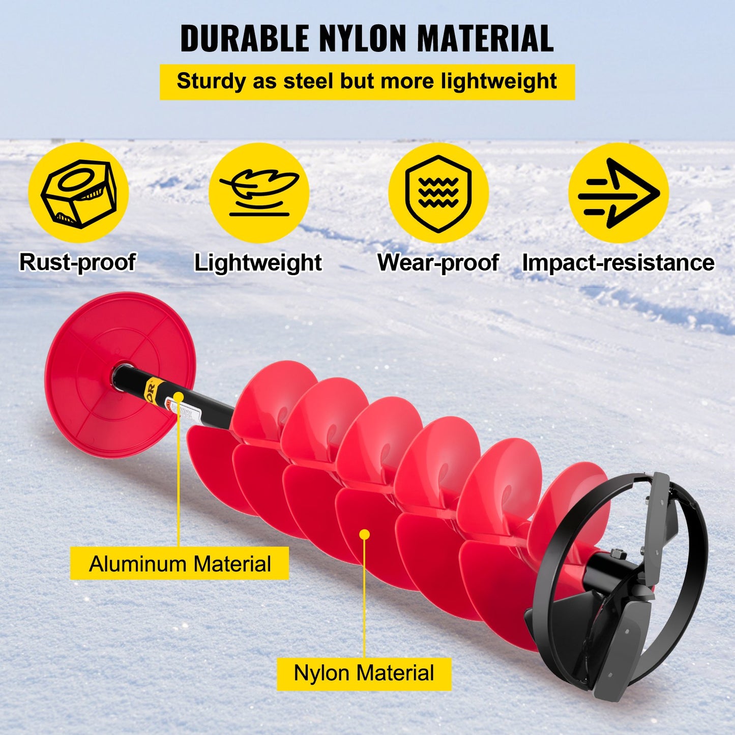 VEVOR Ice Drill Auger, 6\" Diameter Nylon Ice Auger, 39\" Length Ice Auger Bit,Auger