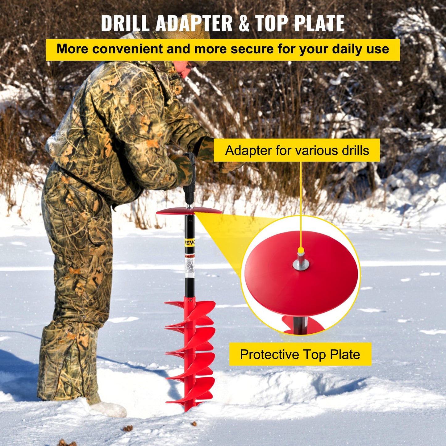 VEVOR Ice Drill Auger, 6\" Diameter Nylon Ice Auger, 39\" Length Ice Auger Bit,Auger