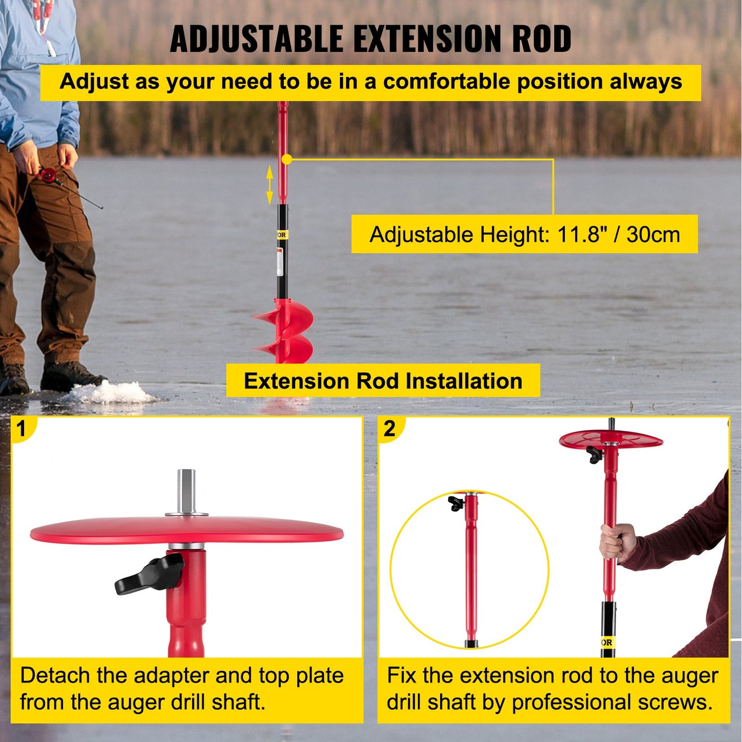 VEVOR Ice Drill Auger, 8\" Diameter Nylon Ice Auger, 39\" Length Ice Auger Bit,Auger