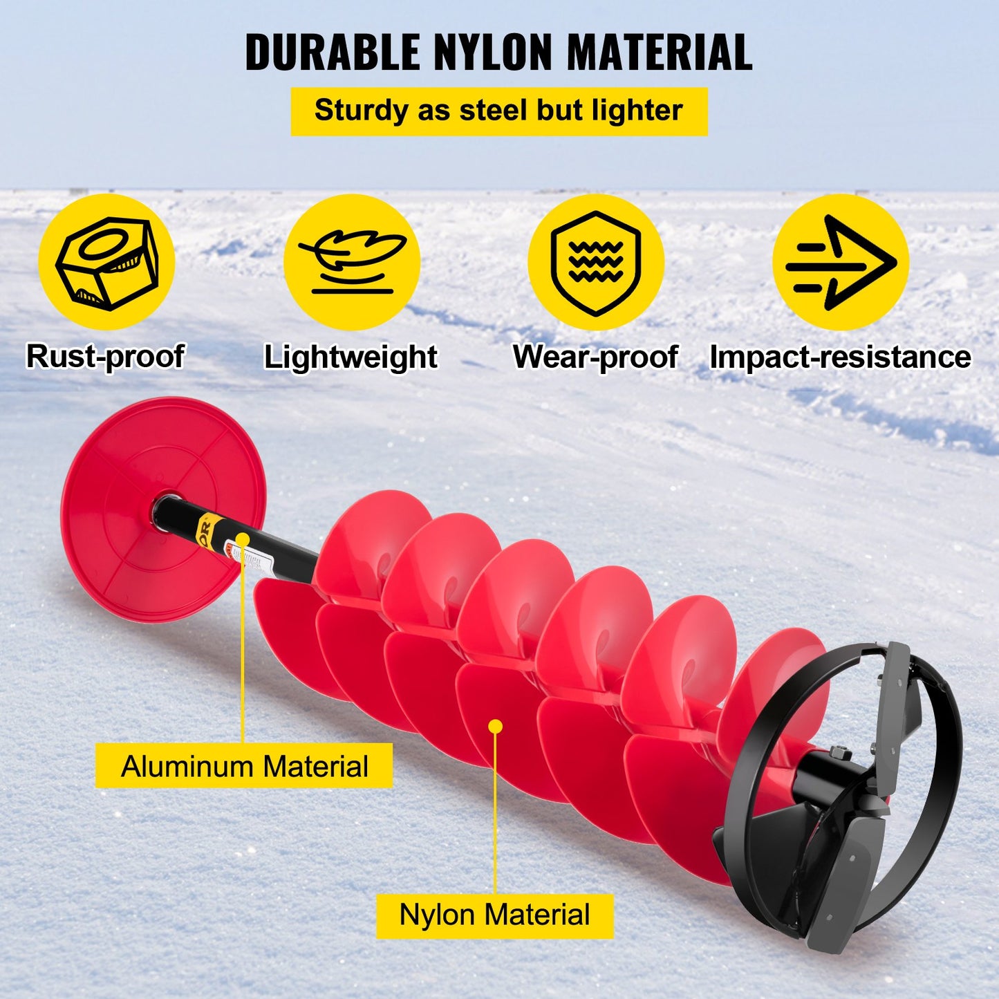 VEVOR Ice Drill Auger, 8\'\' Diameter Nylon Ice Auger, 41\'\' Length Ice Auger Bit,