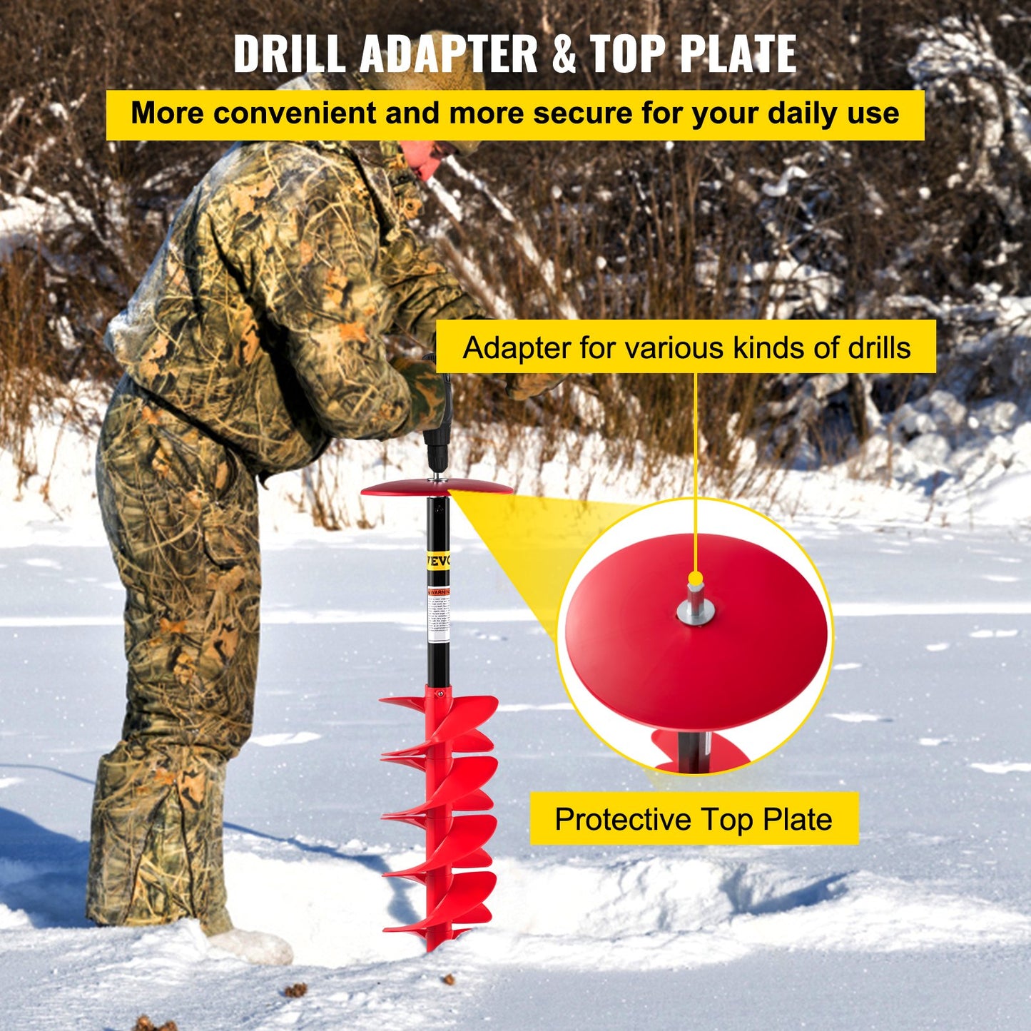 VEVOR Ice Drill Auger, 8\'\' Diameter Nylon Ice Auger, 41\'\' Length Ice Auger Bit,