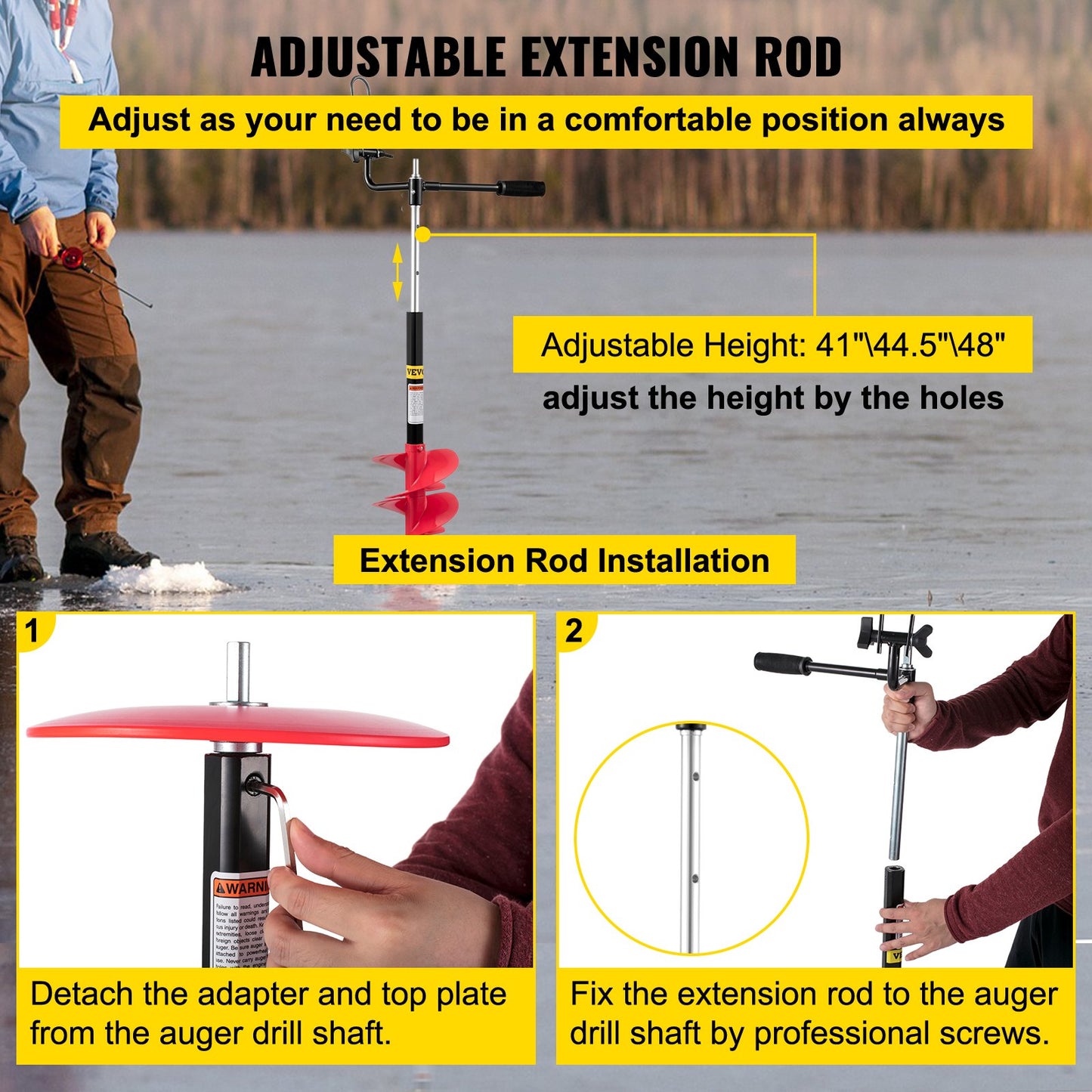 VEVOR Ice Drill Auger, 8\'\' Diameter Nylon Ice Auger, 41\'\' Length Ice Auger Bit,