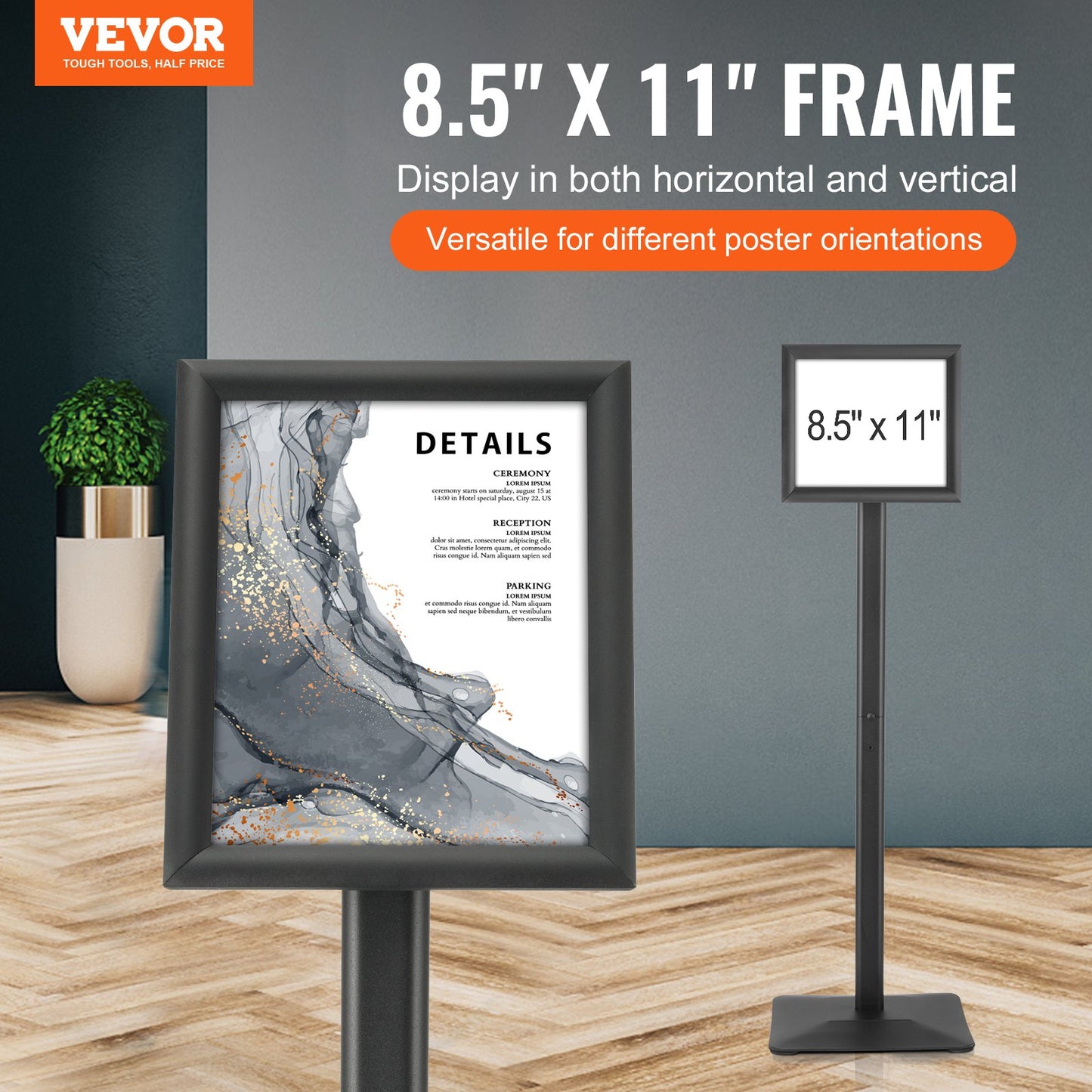 VEVOR Pedestal Sign Holder, 21.59x 27.94 cm Vertical and Horizontal Adjustable Poster