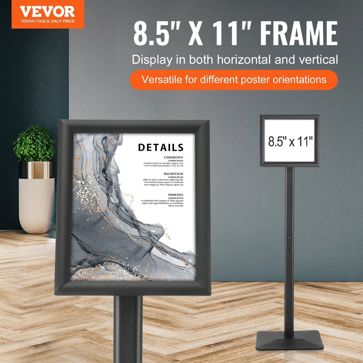 Adjustable Pedestal Sign Holder with Heavy-Duty Metal Base for Indoor/Outdoor Use