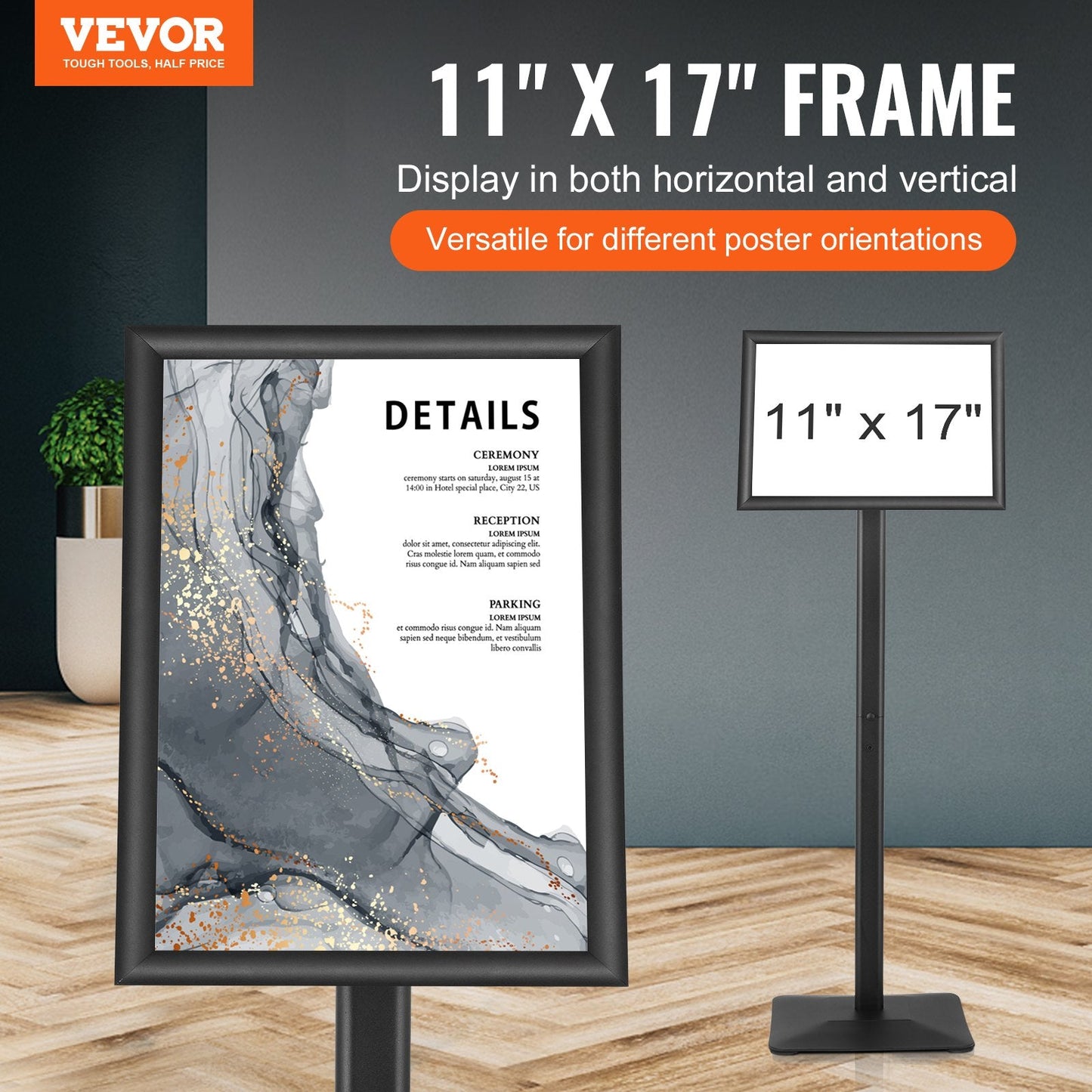 Adjustable Pedestal Poster Stand with Metal Base - Holds 420 x 297 mm Posters