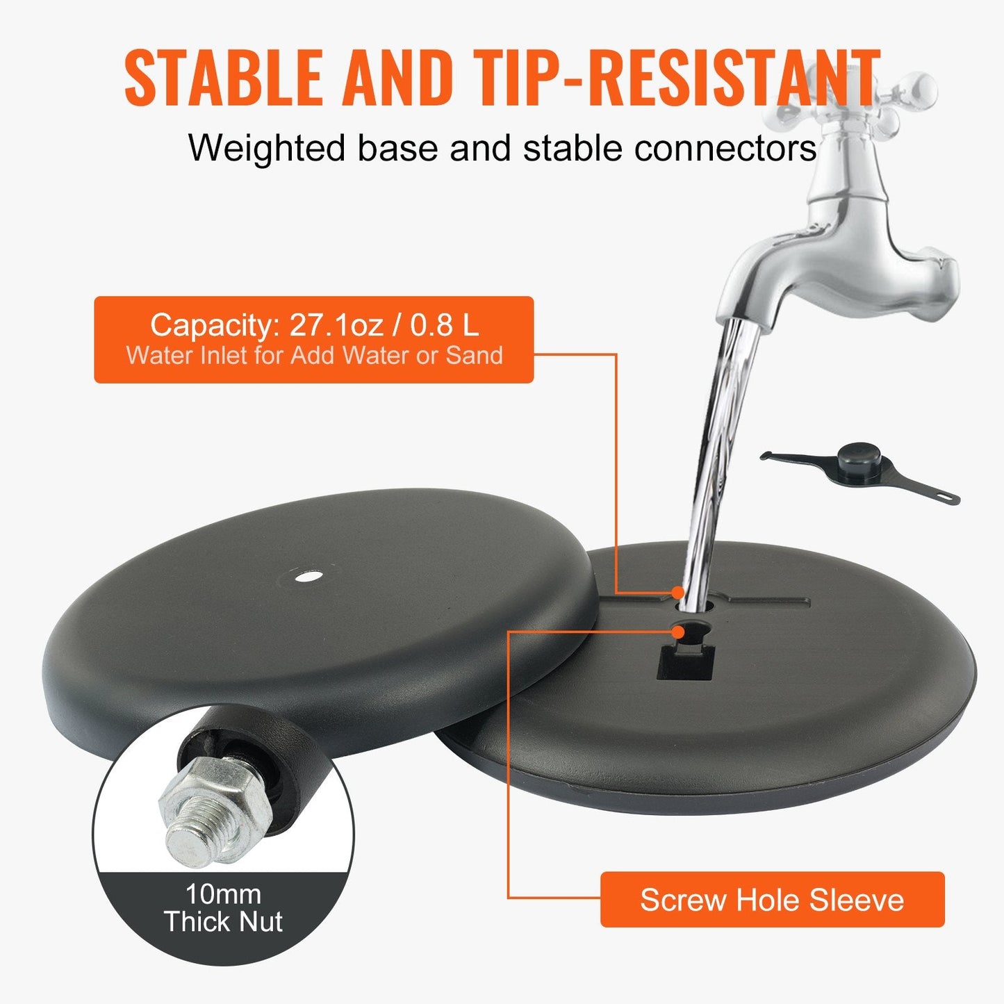 Adjustable Pedestal Sign Holder with Water-Filled Base, Black, 8.5x11 Poster Display