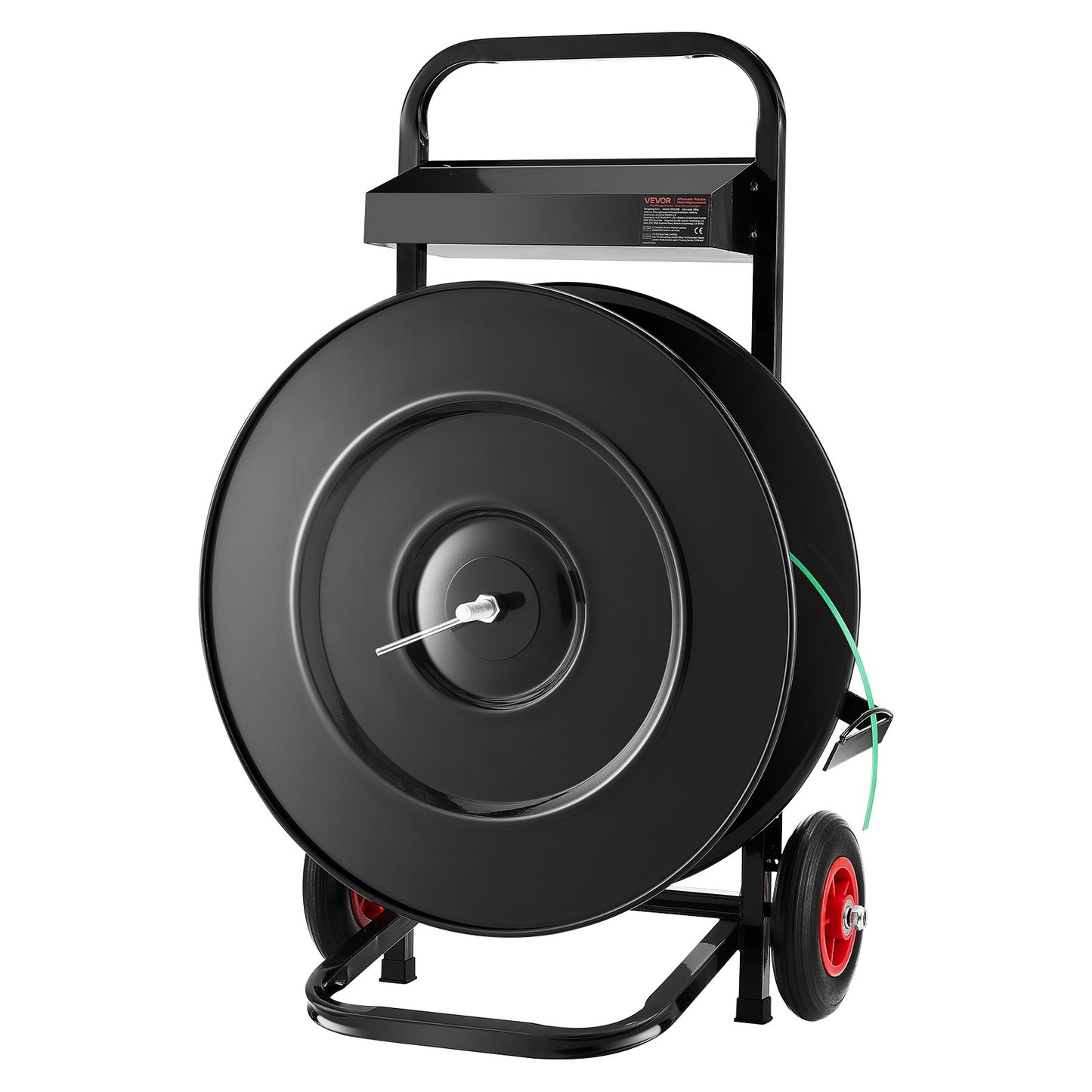 Banding Strapping Cart, Fit for PET/PP/Polyester Strapping Coils with 20.3/40.6 cm Core Size, Heavy Duty Strapping Dispenser Equipped with Upgrade Brake System, Built-in Spacious Tray for Tools