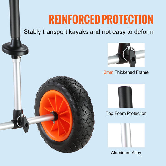 Adjustable Kayak and Canoe Carrier with Solid Tires, Holds Up to 127 kg