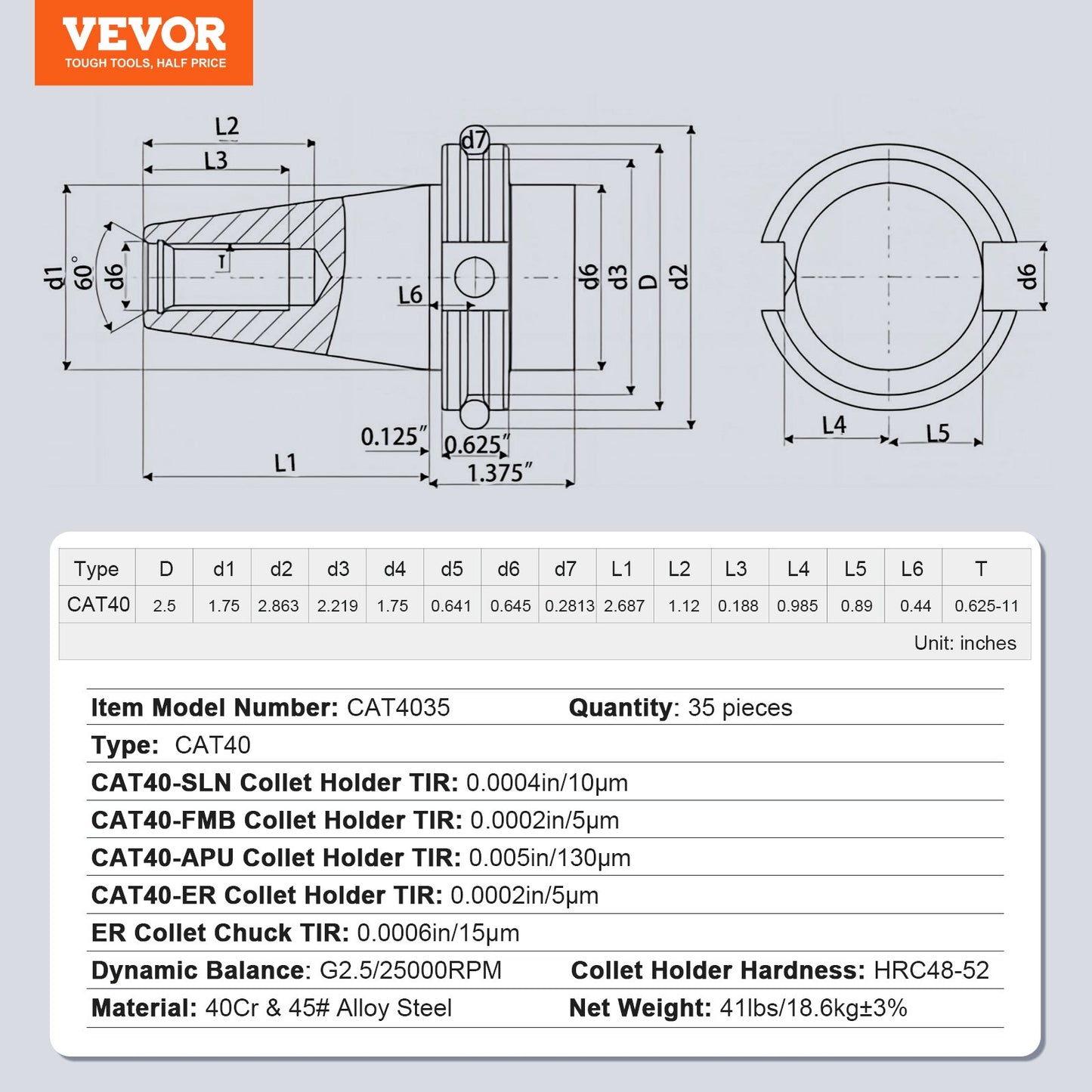 VEVOR CAT40 Collet Holder ER 16/32 Collet Set, 35 PCs, SLN FMB ER16/32 APU Tool