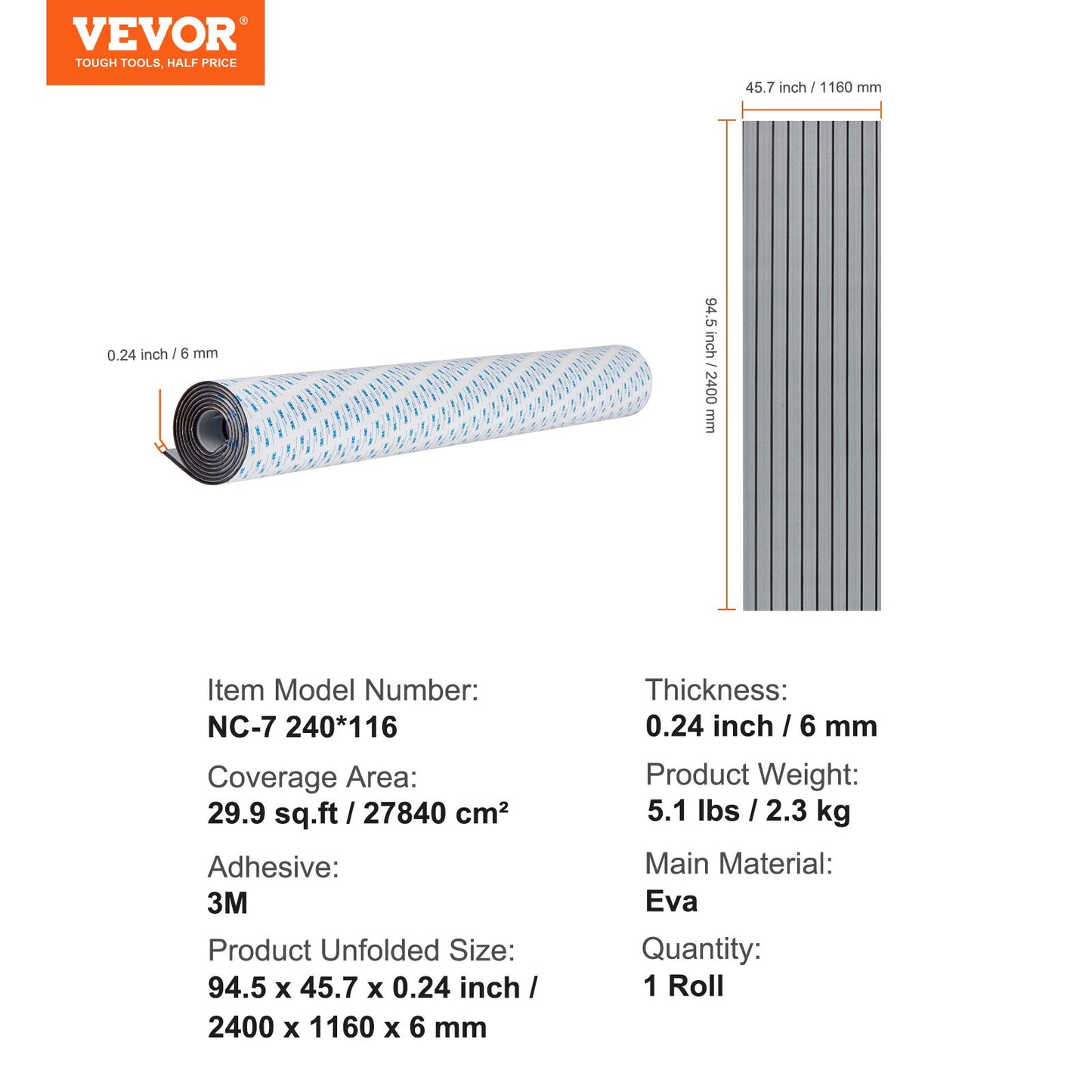 VEVOR Boat Flooring, EVA Foam Boat Decking 94.5" x 45.7", Non-Slip Self-Adhesive