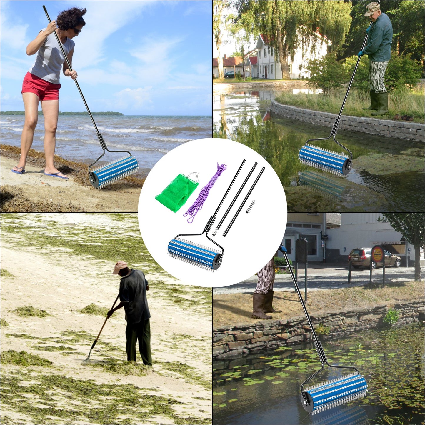 VEVOR Roller Weed Rake, 12 ft Lake Weed Cutter, Clean Aquatic Weeds Muck Silt Lake