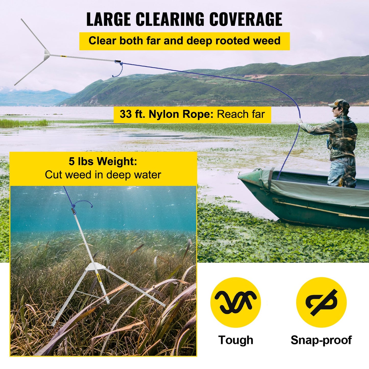 VEVOR Aquatic Weed Cutter, 30\" Cutting Path Water Grass Cutter, Stainless Steel