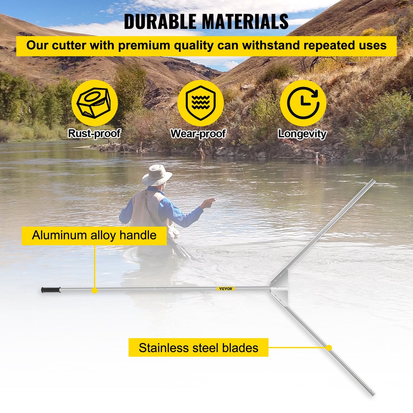 VEVOR Aquatic Weed Cutter, 30\" Cutting Path Water Grass Cutter, Stainless Steel